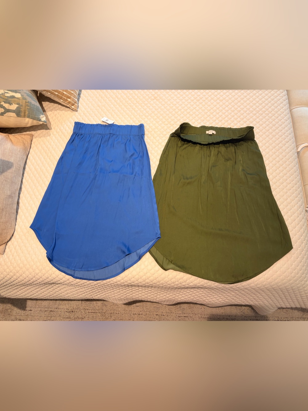 Blue and Olive Elastic-Waist SILK Women’s Skirts